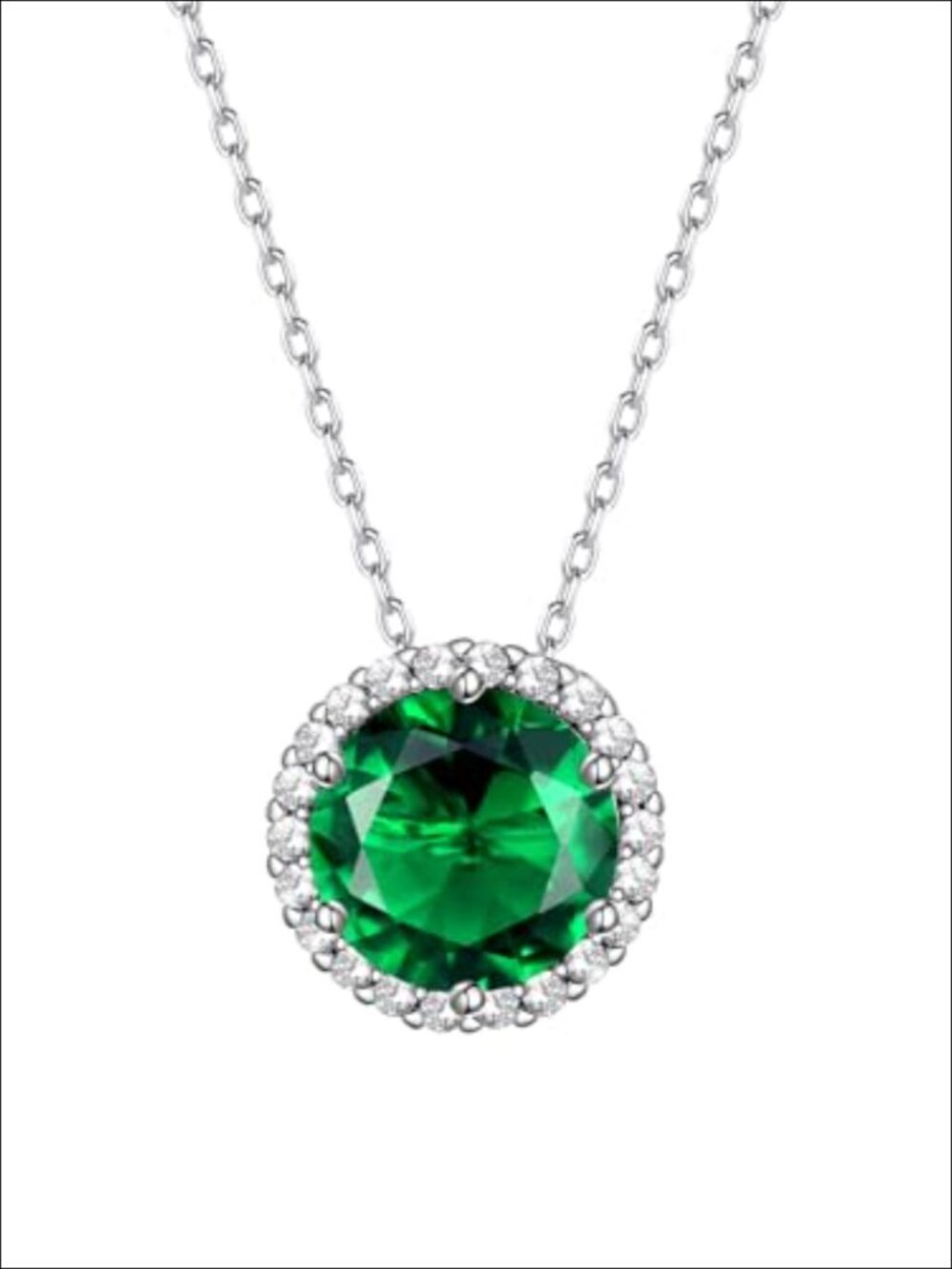 925 Sterling Silver Birthstone Pendant Necklace Created Emerald Solitaire Gift